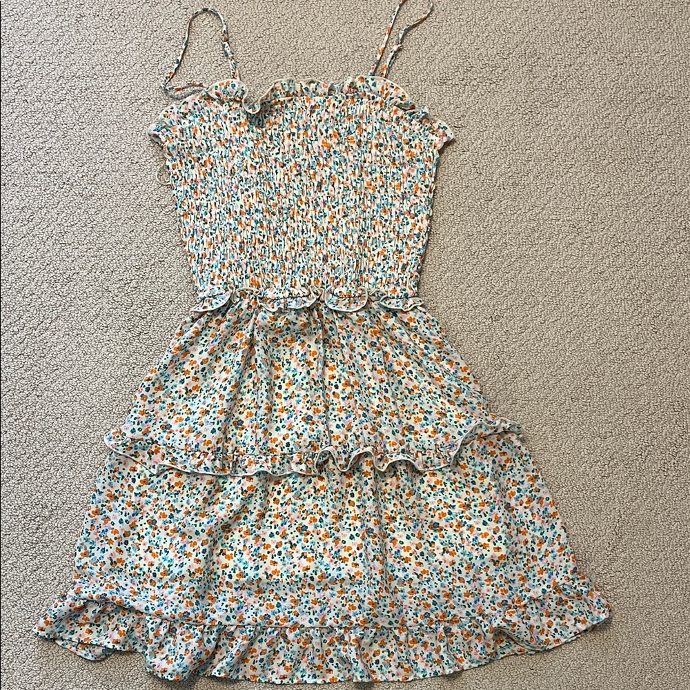 Jessica Simpson Floral Casual Dress - Blue, Orange, White